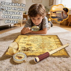 Telescopio pirata retro con zoom con mapa del tesoro de 25 x 30 pulgadas, telescopio portátil plegable de mano, monocular vintage para niños y equipo de supervivencia, brújula de bolsillo