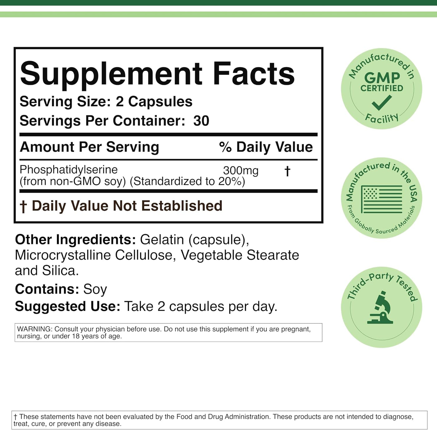 Suplemento de fosfatidilserina de 300 mg por porción, 60 cápsulas (...
