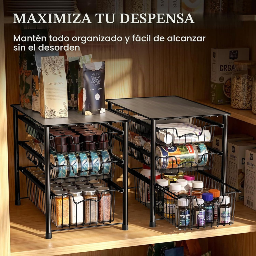 Simple Houseware Cajón organizador apilable de 3 niveles, color negro