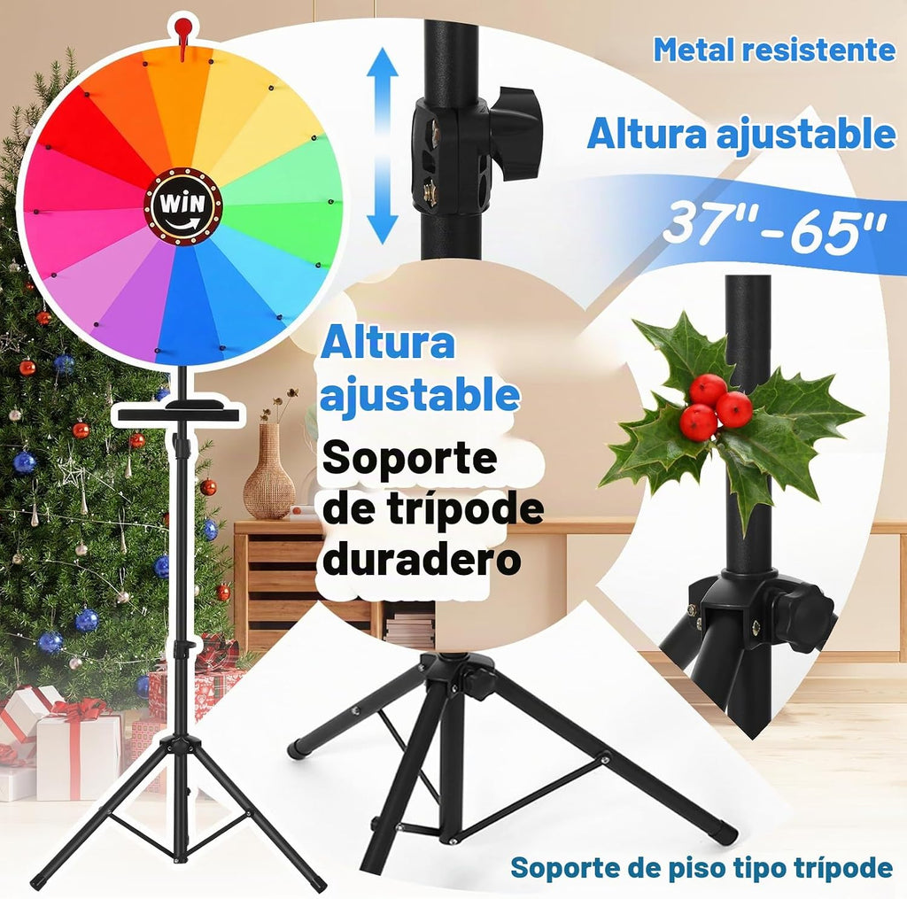 Rueda giratoria de premio de 24 pulgadas, rueda giratoria ajustable de 37 a 65 pulgadas de altura, rueda giratoria de premios con soporte, rueda de fortuna, rueda giratoria para premios, 14