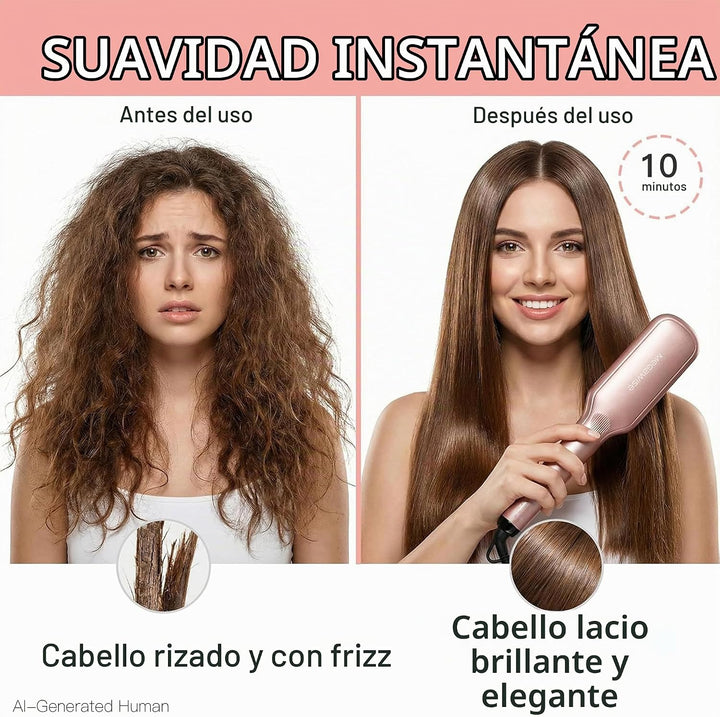 MEGAWISE Cepillo alisador de pelo, cepillo de pelo calentado iónico...