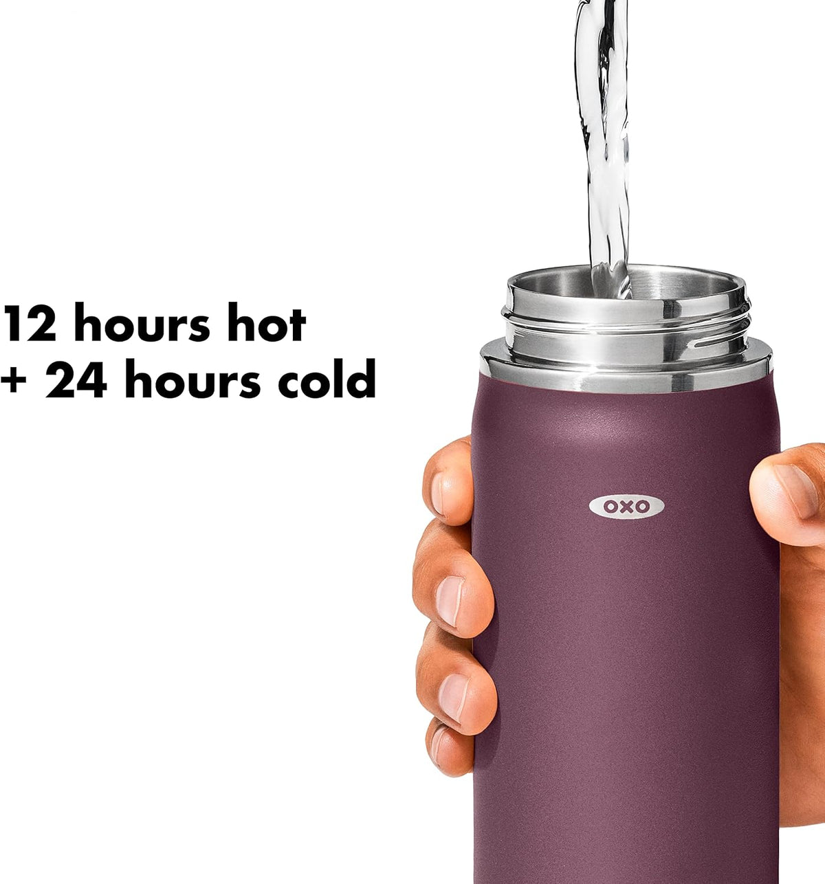 OXO Strive - Botella de agua de boca ancha de 24 onzas con tapa con popote, color granate morado