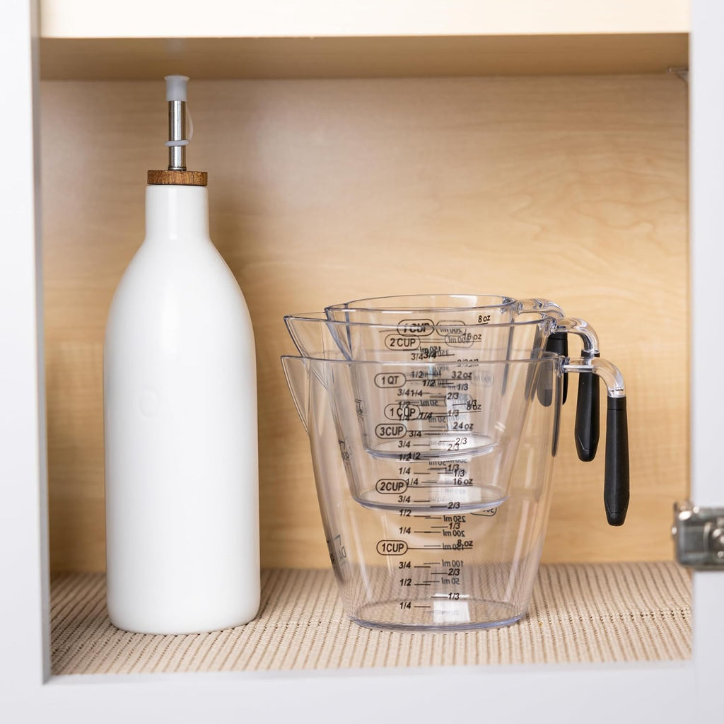 Dalup Juego de Tazas Medidoras – Tazas Medidoras de Plástico Transparente para Líquidos (8/16/32 oz) con Busque y Asa Antideslizante | Juego de 3 Tazas Medidoras de Plástico para Líquidos y Ingredientes Secos