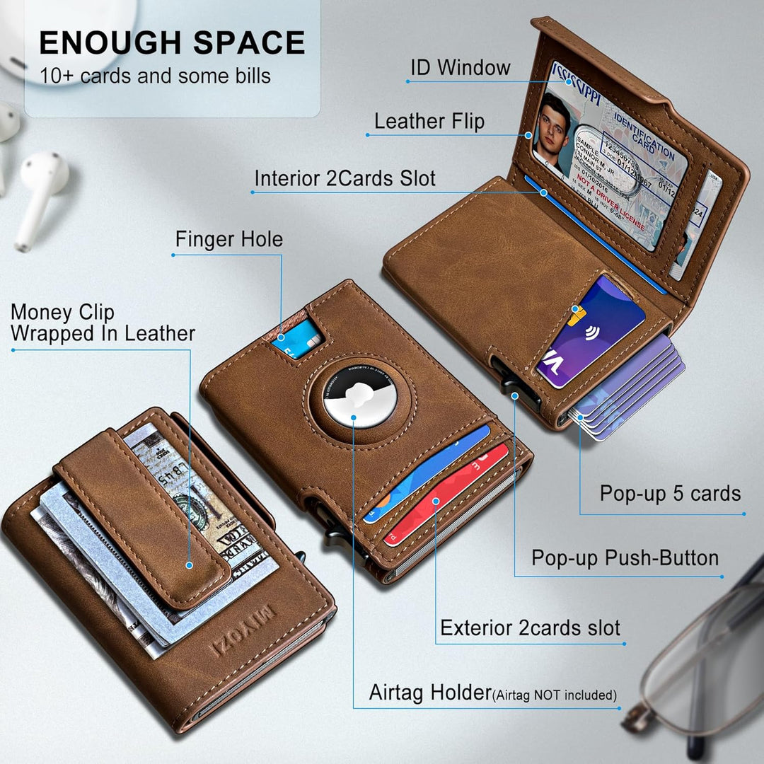 Miyozi - Billetera Airtag para hombre, con clip de dinero, estuche...