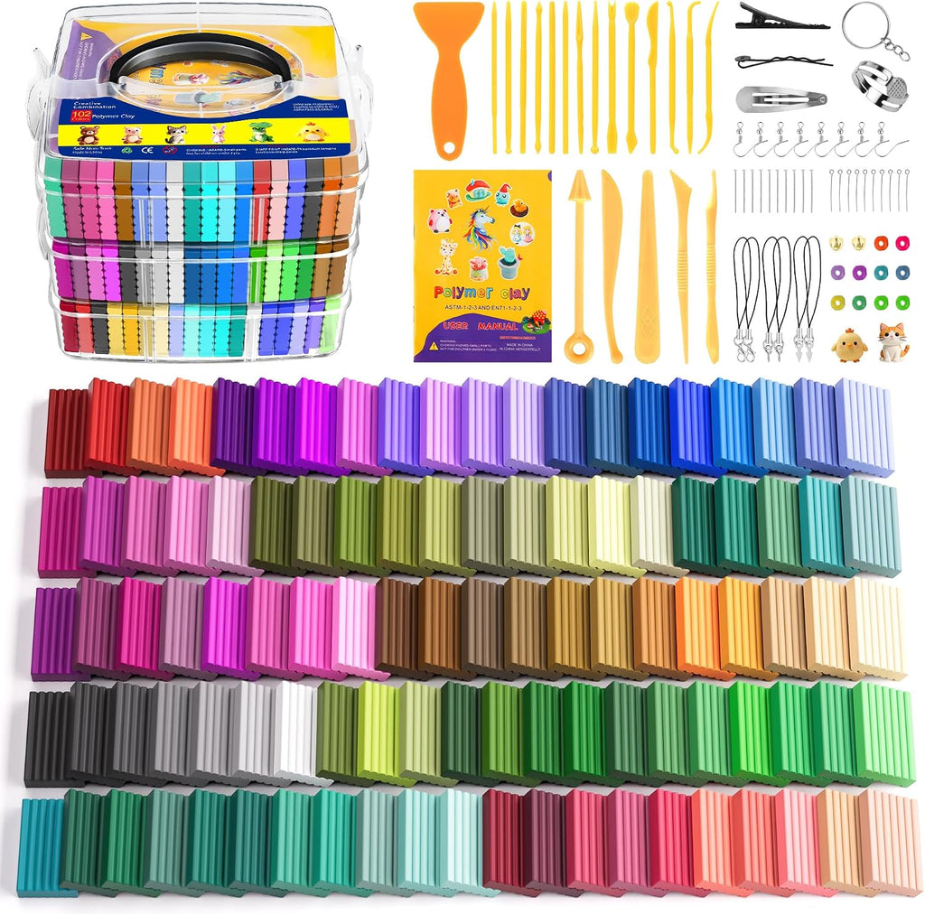 Kit de arcilla polimérica,Arcilla de modelado de 102 colores para