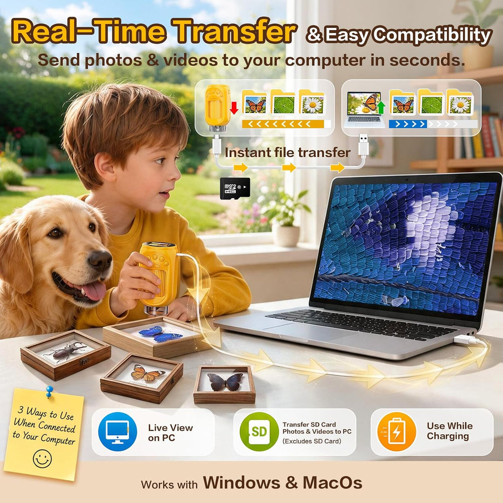 Microscopio digital de mano 1000X para niños: juguetes STEM, regalos para
