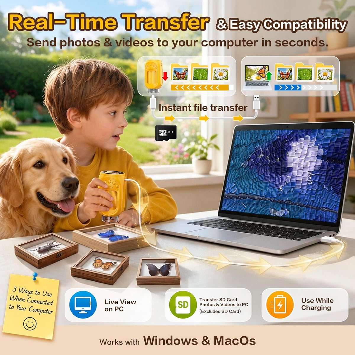 Microscopio digital de mano 1000X para niños: juguetes STEM, regalos para