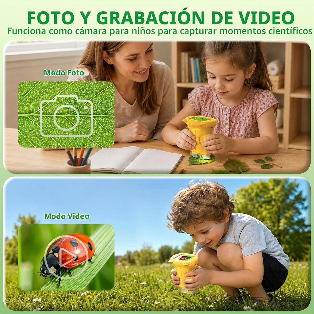 Microscopio para niños: Microscopio de bolsillo portátil 1000X para fotos y videos, kits de ciencia portátiles, juguetes STEM, regalos de Navidad/cumpleaños para niñas y niños de 3 a 12 años (naranja)