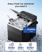 Máquina de hielo compacta para encimera con mango, 26 lbs/24h