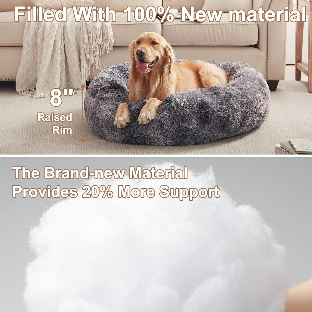 Cama para perros grandes con forma de dona esponjosa de piel