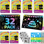HXDOGSP Scratch Art para niños: paquete de 32 recuerdos de fiesta de papel para rascar arco iris, cuaderno de manualidades adecuado para regalos de cumpleaños, kit de manualidades escolares, premios