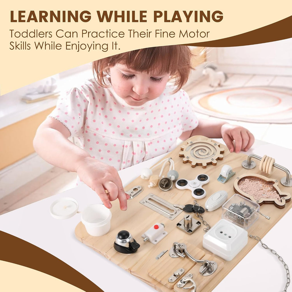 Wooden Montessori Busy Board, Montessori Sensory Activity Board Toys para Kids Toddler Baby Boys Girls, para Autism & ADHD Motor Skills