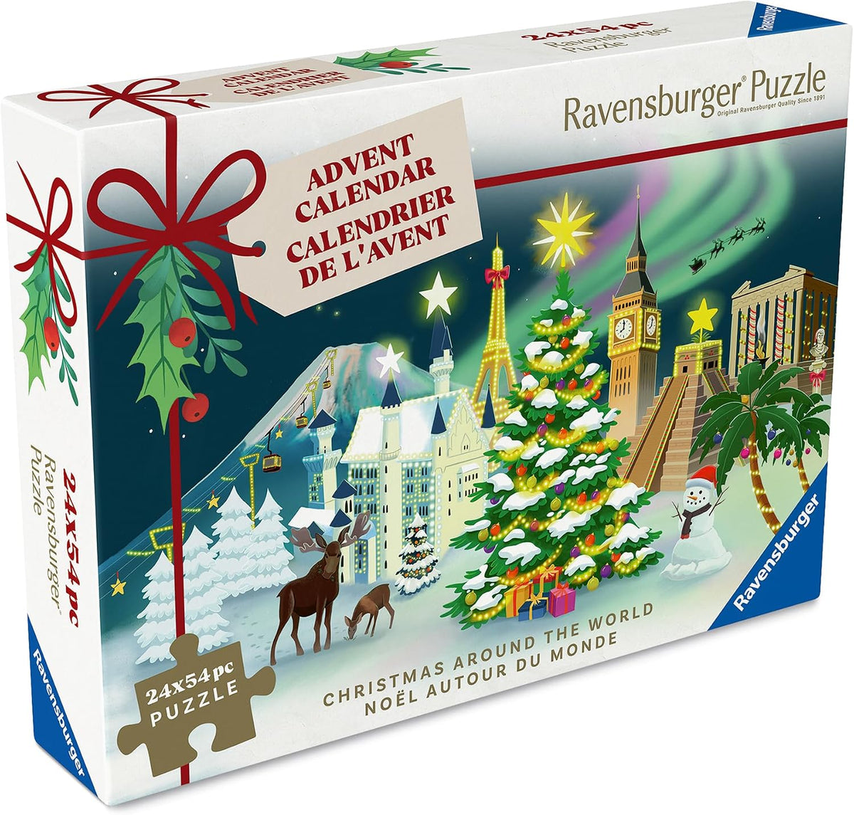 Ravensburger - Calendario de Adviento de rompecabezas navideño - 24 mini rompecabezas con más de 1000 piezas - Escenas únicas de invierno para sorpresas diarias de Navidad - Calidad premium - A partir
