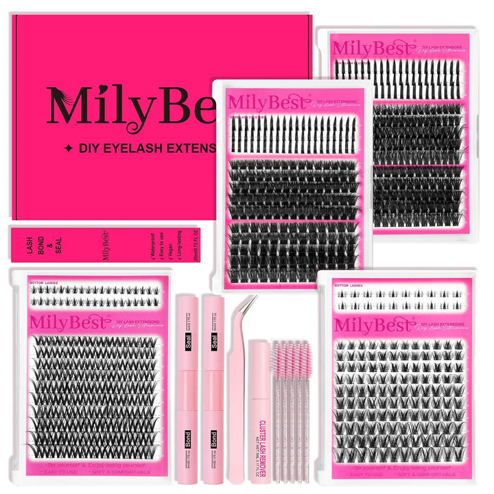 MilyBest Kit de racimos de pestañas con espigas\/pestañas inferiore...
