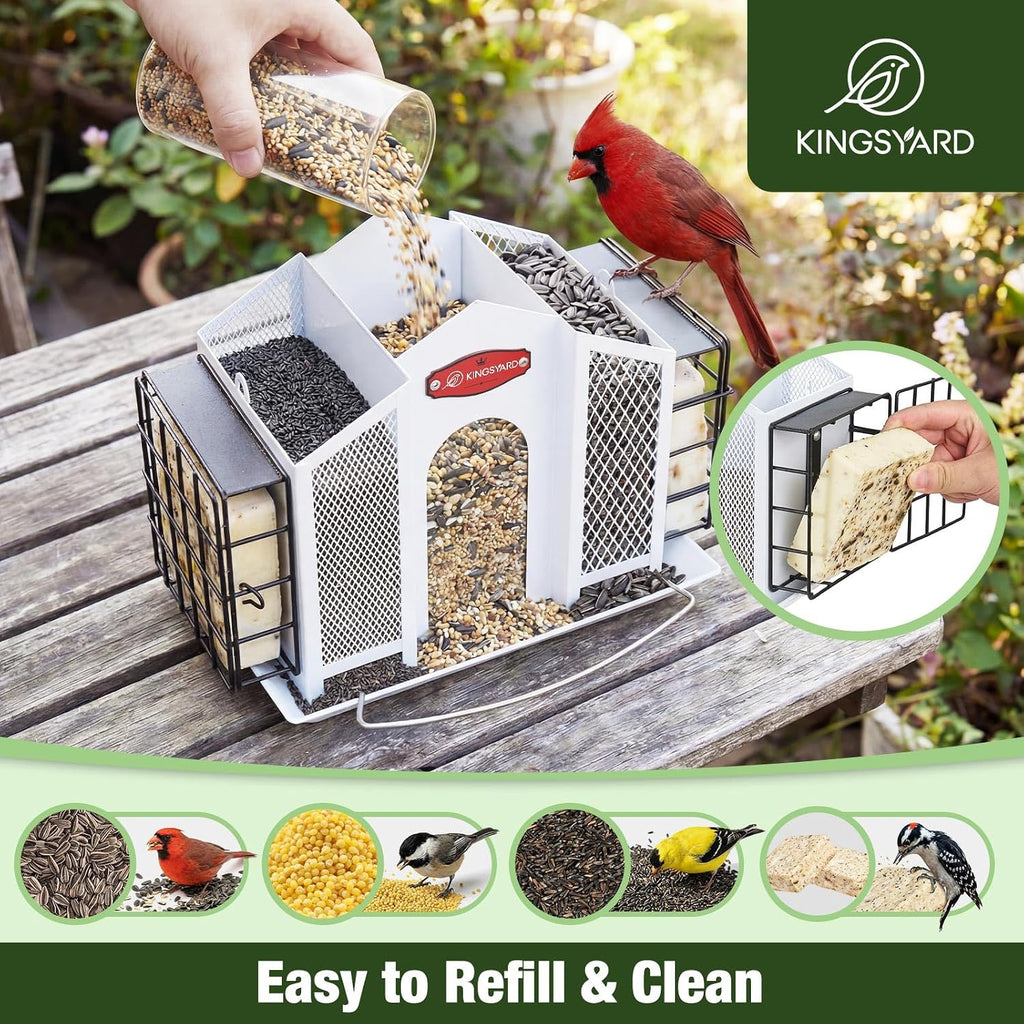 Kingsyard Alimentador de pájaros de metal grande 4 en 1 4 libras para