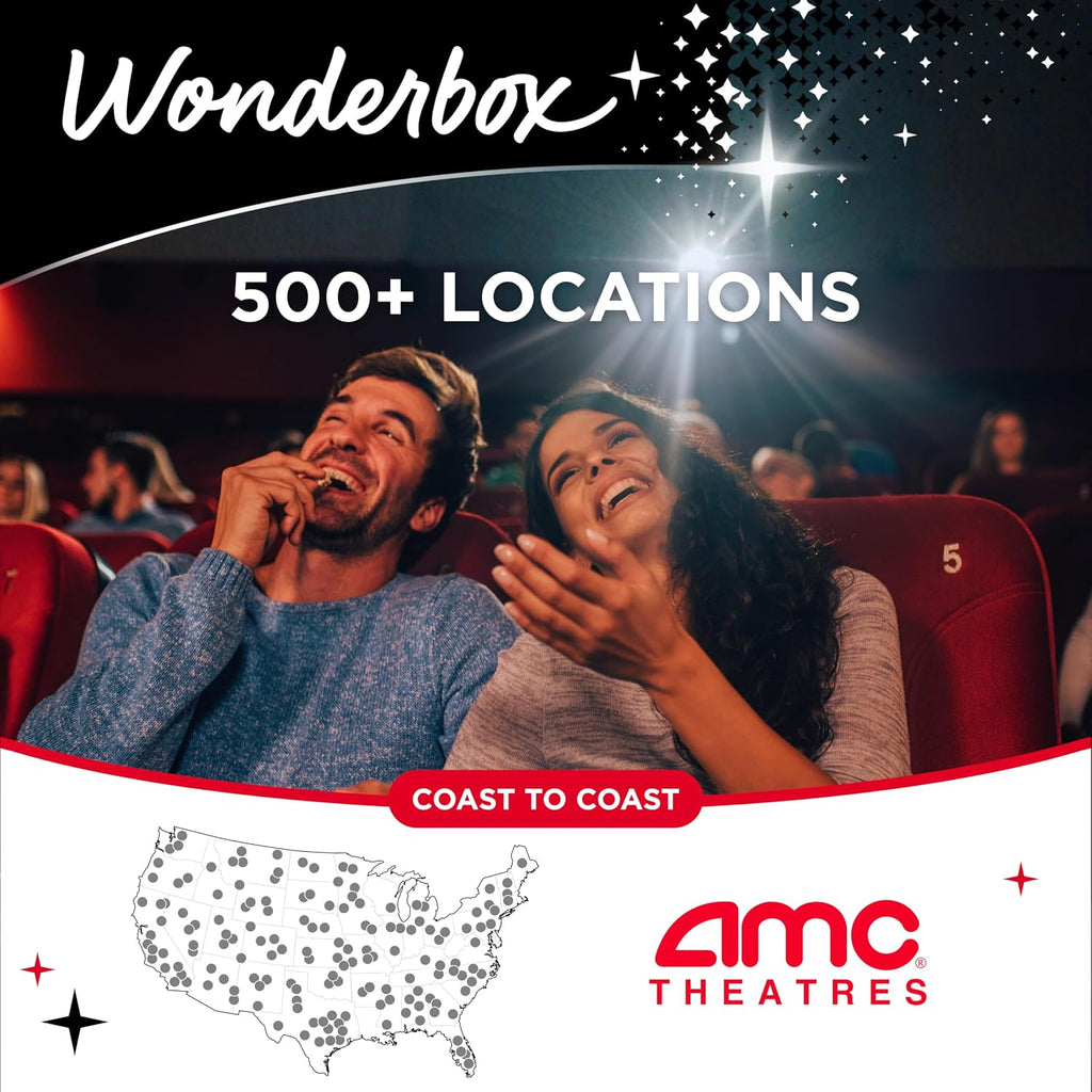 WONDERBOX – Paquete de entradas de cine AMC - 4 entradas negras - Idea de regalo original - Regalo experiencial - 550 ubicaciones en los EE. UU