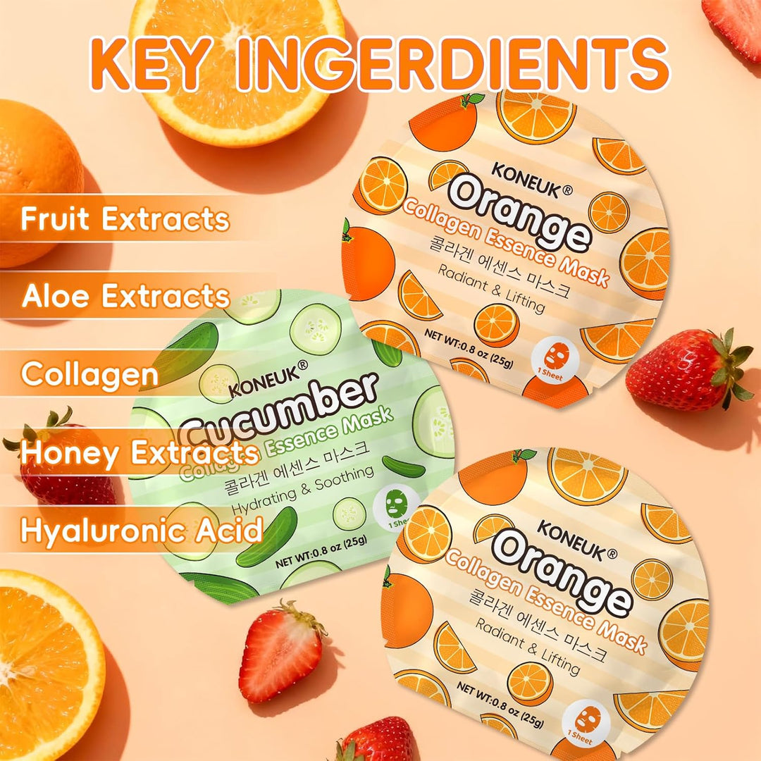 KONEUK Paquete de 18 mascarillas faciales de frutas coloridas para...