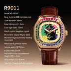 RAINTEN R9011A Reloj Automático Mecánico Mensaje Diamante Acero Inoxidable Resistente al Agua
