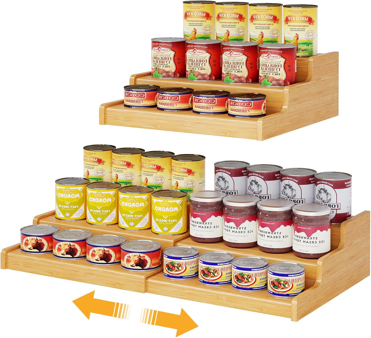 Organizador Expandible de Latas de Bambú para Despensa, Soporte de Almacenamiento de Latas de 3 Estantes Ajustables, Organizador de Refrescos que Sostiene hasta 24 Latas, Exhibidor de Alimentos en Latas para Despensa, Gabinete, Encimac (patente pendiente)