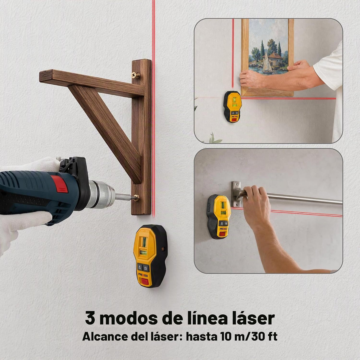 PREXISO Nivel láser cruzado recargable 2 en 1 y buscador de uñas magnético
