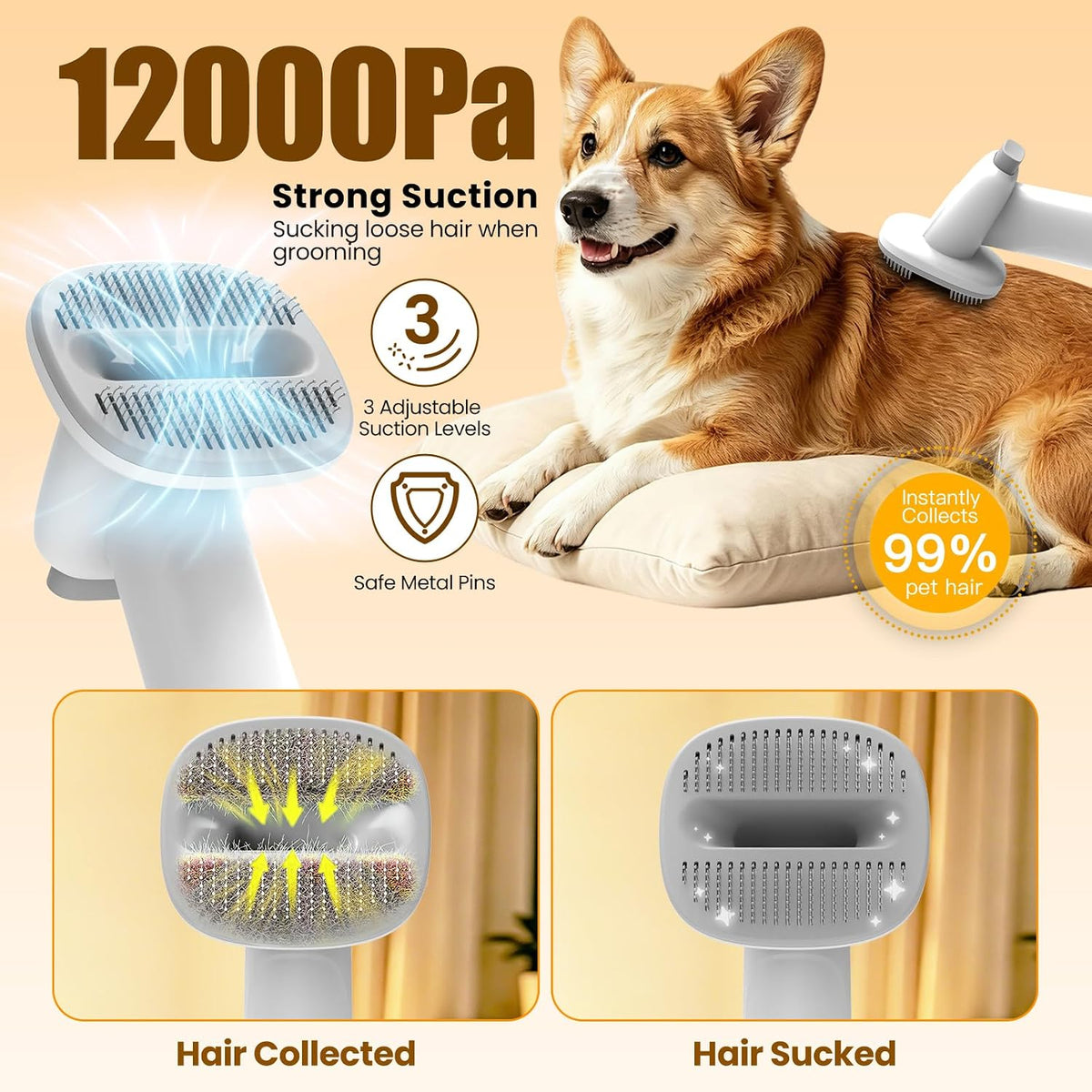 Kit de aseo para perros con aspiradora, 12000Pa para mascotas eléctrico y