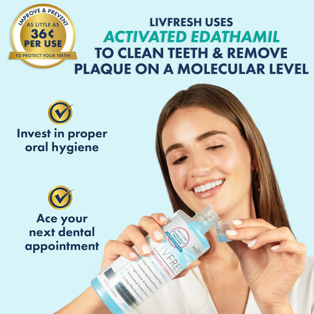 LIVFRESH Enjuague bucal, clínicamente probado, 163% mejor control d...