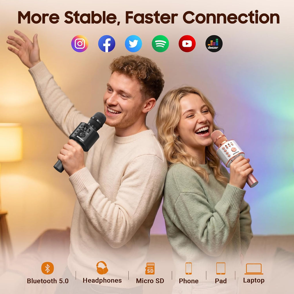 BONAOK - Micrófono inalámbrico Bluetooth de karaoke, 3 en 1; máquina altavoz con micrófono de karaoke portátil de mano para fiesta de cumpleaños o en casa, compatible con todos los teléfonos