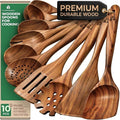 Cucharas de madera para cocinar: juego de utensilios de cocina de teca no