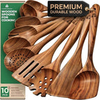 Cucharas de madera para cocinar: juego de utensilios de cocina de teca no