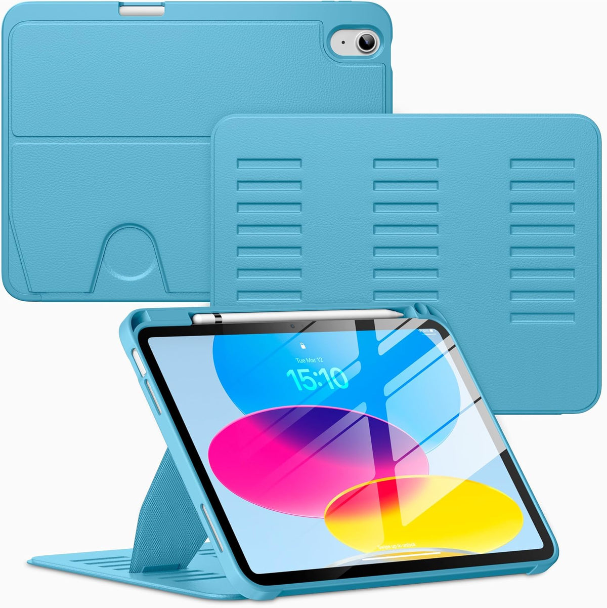 Funda para iPad (A16) de 11 pulgadas 2025 y iPad de 10ª/11ª generación de 10.9 pulgadas 2022, funda magnética con múltiples ángulos, parte trasera a prueba de golpes, soporte para lápiz y apagado y encendido automático, azul cielo