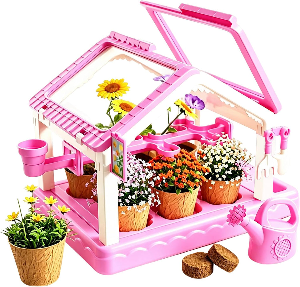Mini kit de cultivo de plantas de invernadero para niños con sistema de riego por goteo, casa de observación de plantas transparente, herramientas completas de jardinería, juguete educativo de