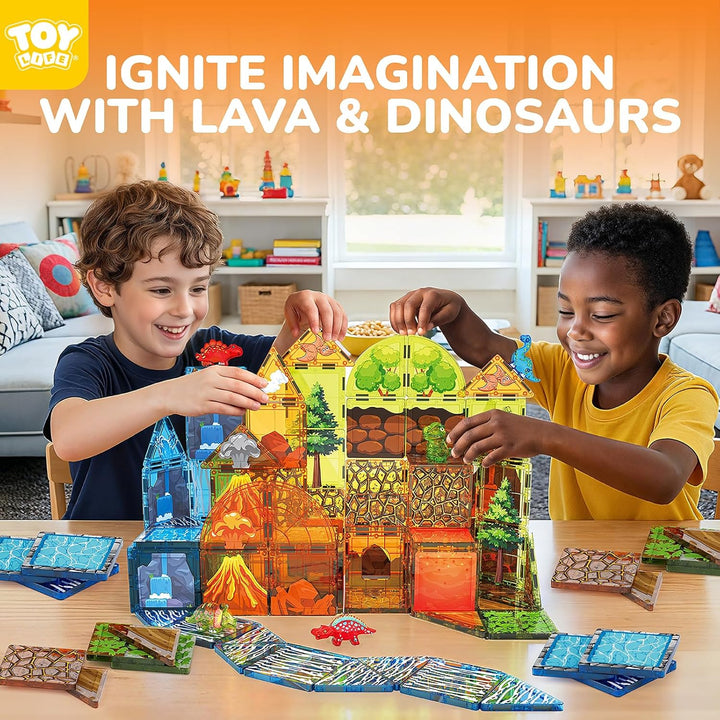 TOY Life Juego de 79 piezas de fichas magnéticas de dinosaurios, bl...