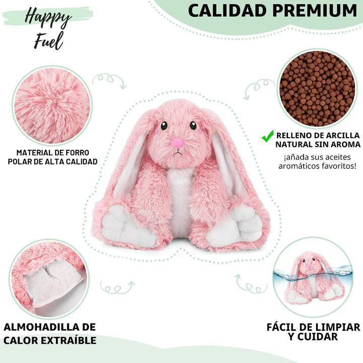 Happy Fuel - Peluche de conejo para microondas, almohadilla térmica...