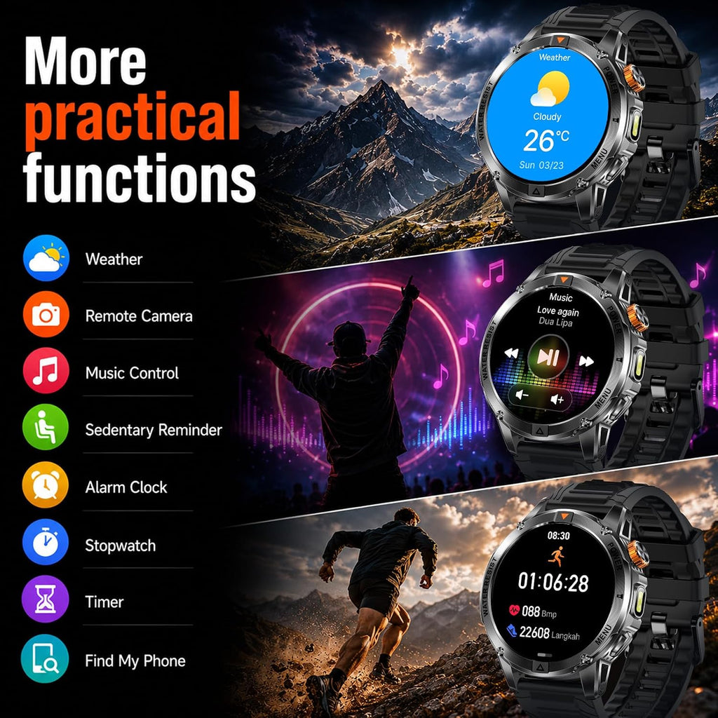 KPEP Smart Watch para Hombre (Responder/Hacer Llamada) - Smartwatch Militar HD de 1.53"