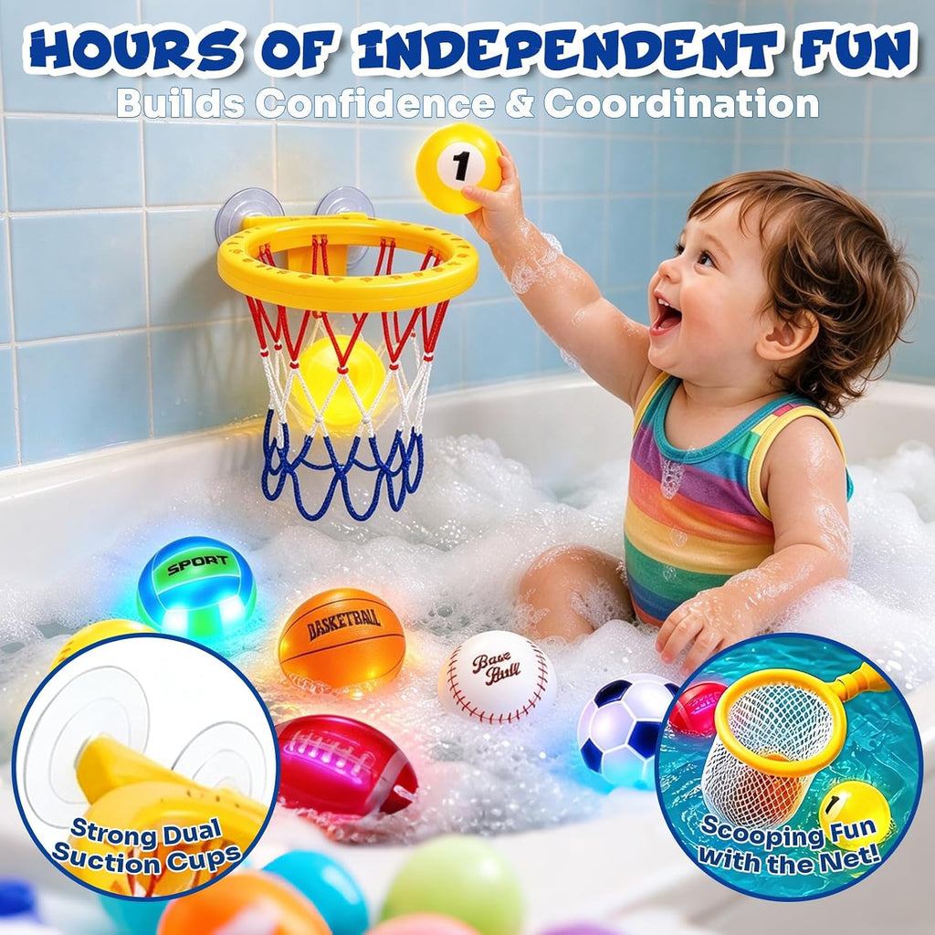 Juguetes de baño iluminados para bebés, juguetes de aro de baloncesto para