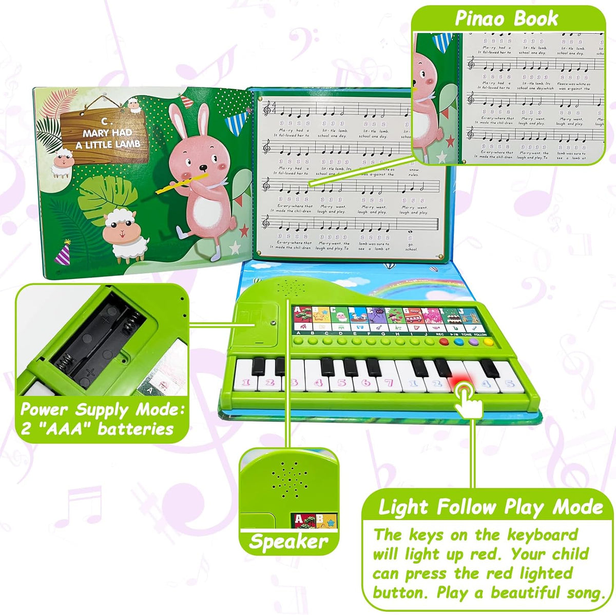 Juguetes de libro de piano para niños, 20 teclas, teclado para niños, juguetes musicales, regalos para niños y niñas de 3, 4 y 5 años