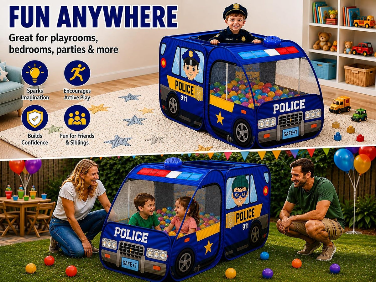 Carpa de Juego Desplegable de Policía para Niños con Botón de Sonido para Niños Pequeños, Niños, Niñas, Interiores y Exteriores – Casa de Juegos para Diversión Interactiva - Plegable, Configuración