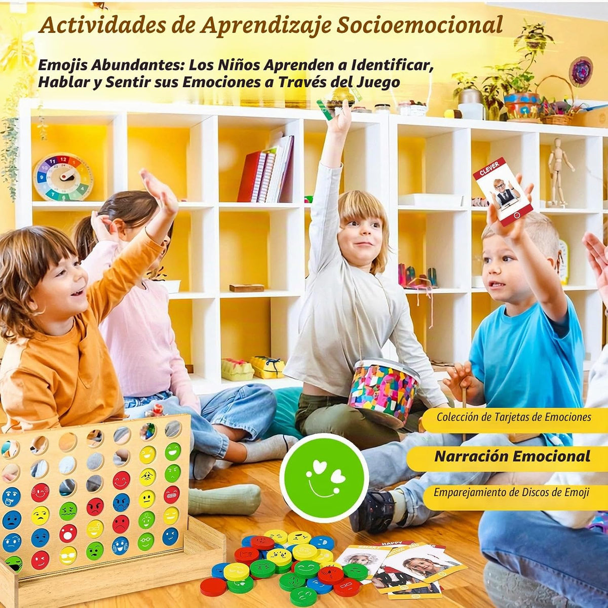 Garybank Actividades de aprendizaje social emocional para niños, juego de conexión de sentimientos con 56 tarjetas de emociones, juguetes de terapia de juego para consejeros escolares, habilidades
