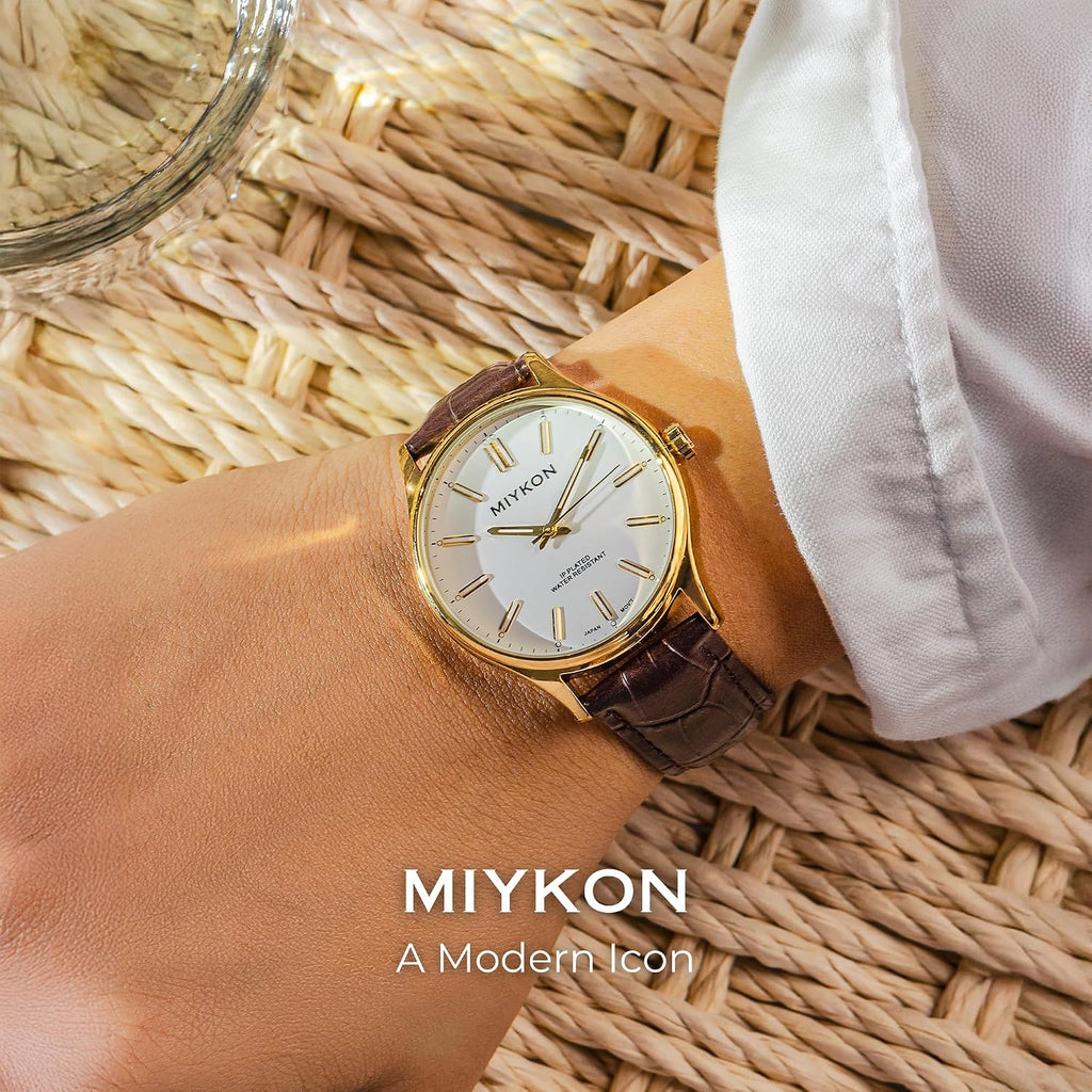 Reloj de vestir ultradelgado Miykon para hombre, correa de cuero genuino, resistente al agua