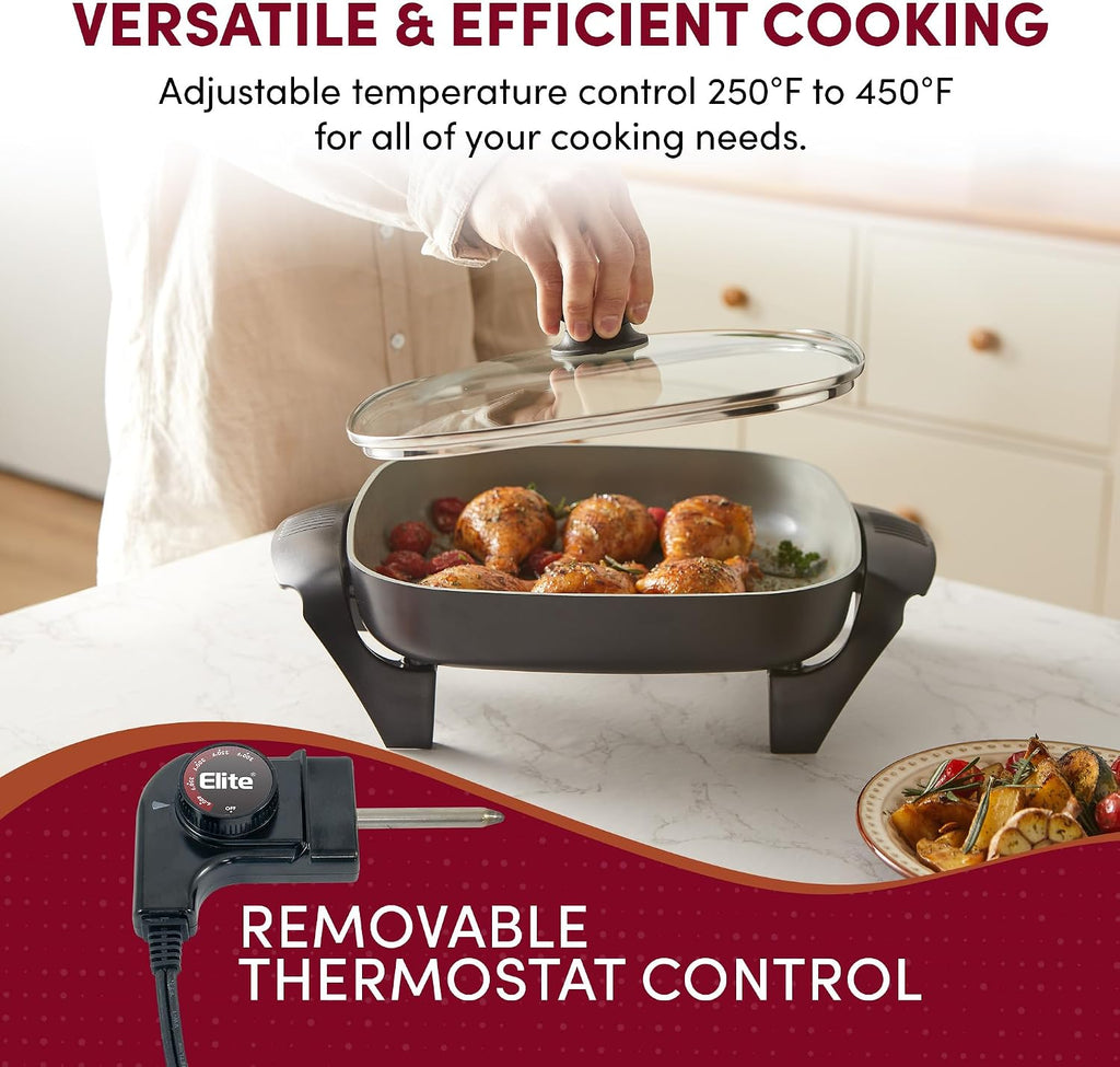 Elite Gourmet Sartén eléctrica de cerámica Ceralast™ sin PFAS de 12