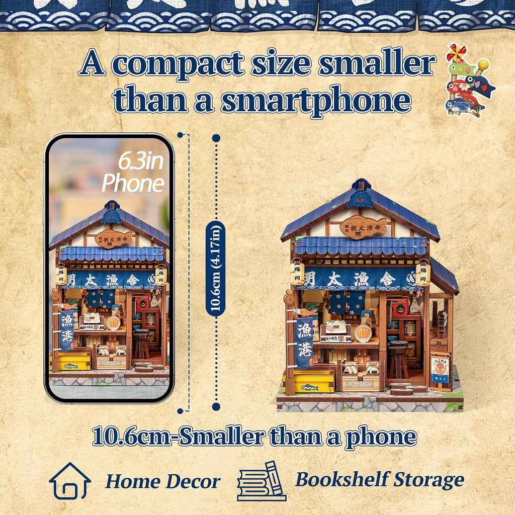 CUTEBEE Kit de rincón de libros – Kit de casa en miniatura para adultos, casa de muñecas, estantería de casa pequeña, decoración de estantería 3D rompecabezas de madera (Kanmi-dokoro Kurihara y