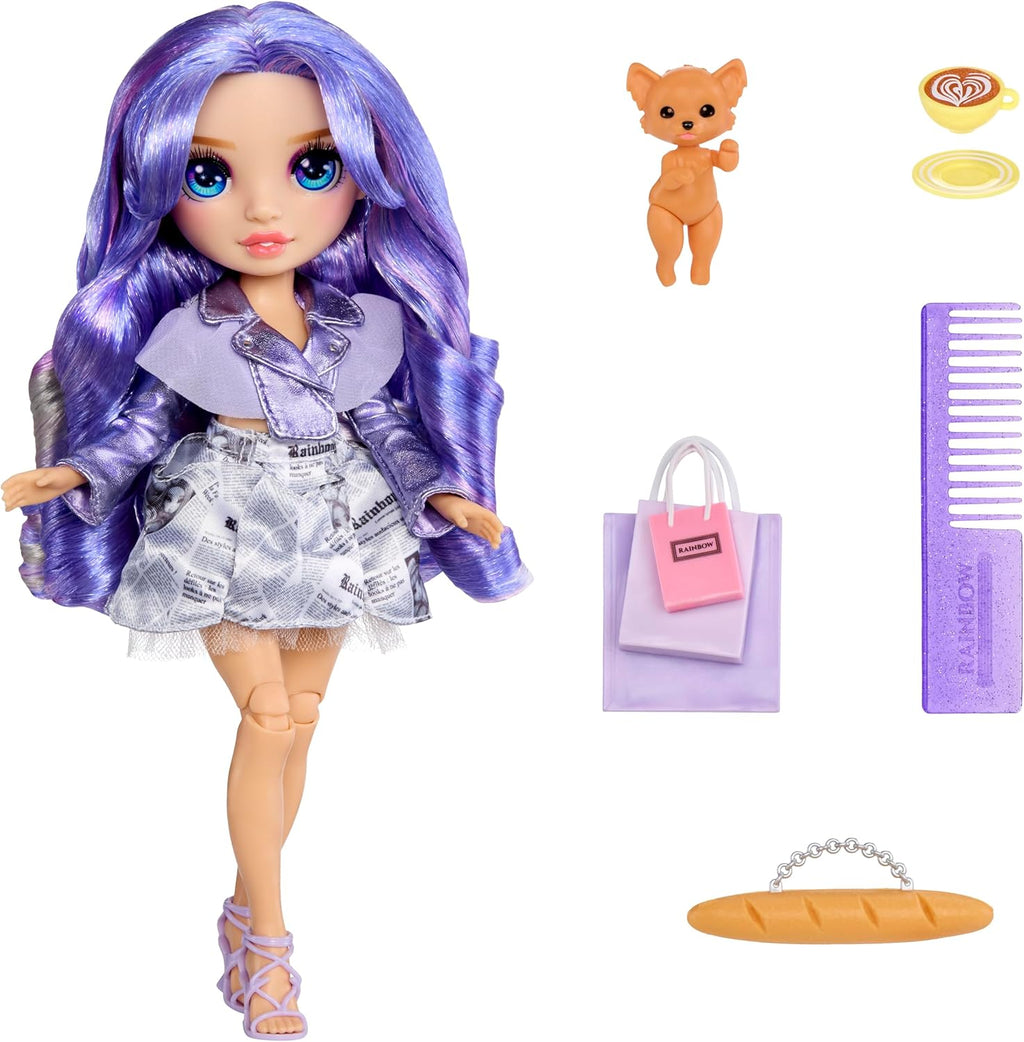 Rainbow High Pretty in Paris Fashion - Violet Willow (púrpura), muñeca de moda arcoíris de 11 pulgadas con atuendo, bolso elegante, regalo de juguete para niñas de 4 a 12 años