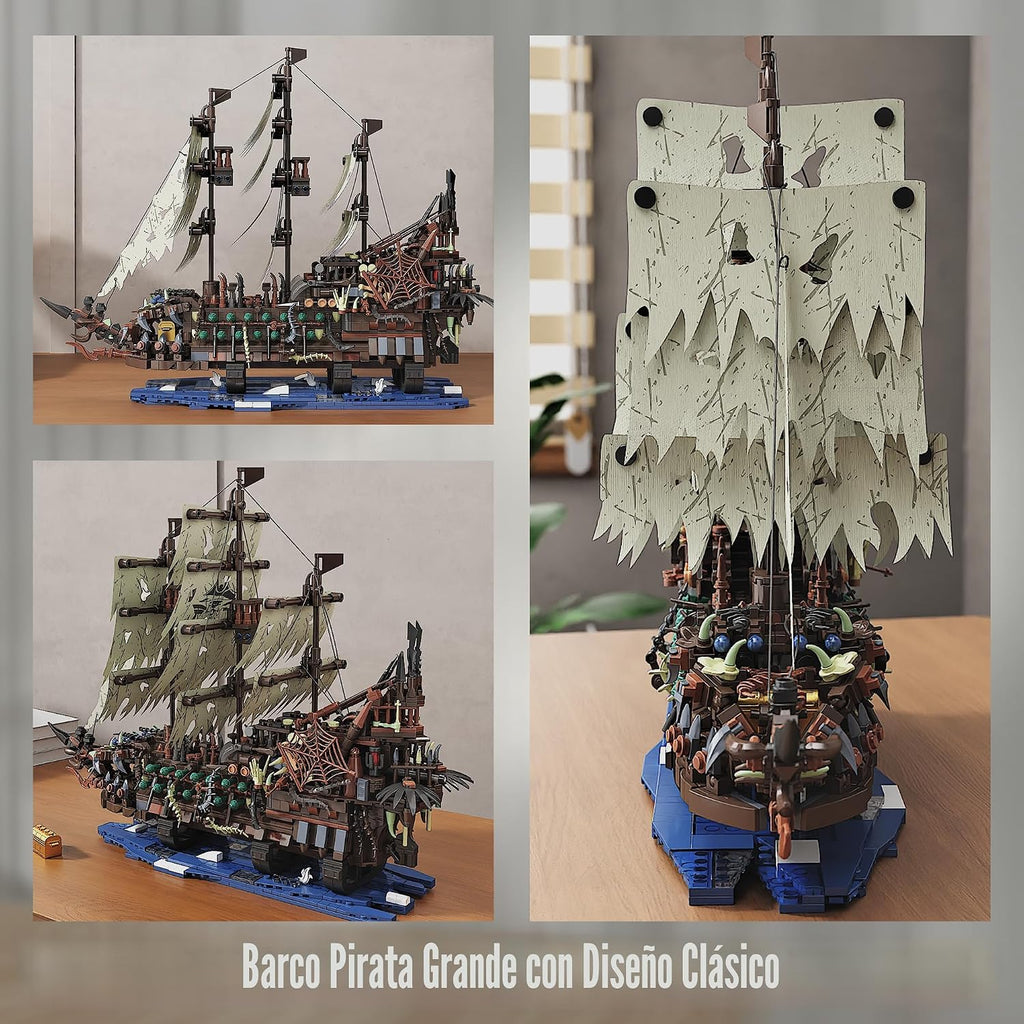 TYCOLE MOC - Juego de construcción de barco pirata con luces, barco de juguete modelo holandés volador, juego de bloques de construcción de barco fantasma, ideal para adultos y adolescentes como regalo de cumpleaños o fiesta (2159 piezas)