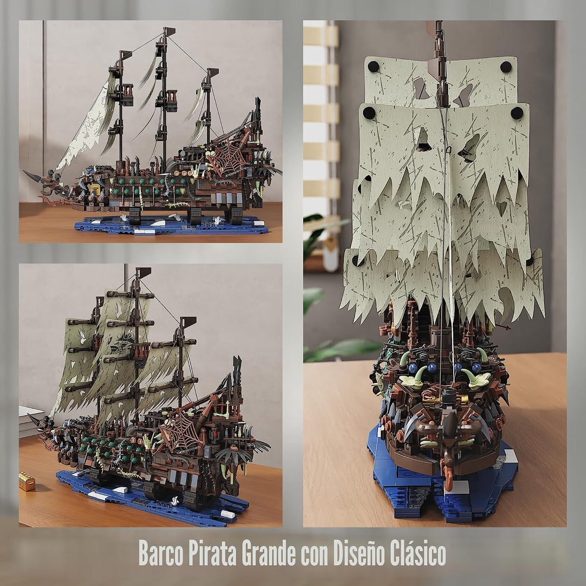 TYCOLE MOC - Juego de construcción de barco pirata con luces, barco de juguete modelo holandés volador, juego de bloques de construcción de barco fantasma, ideal para adultos y adolescentes como regalo de cumpleaños o fiesta (2159 piezas)