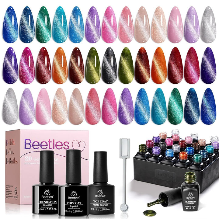 Beetles - Juego de esmaltes de uñas de gel de ojo de gato, 20 color...