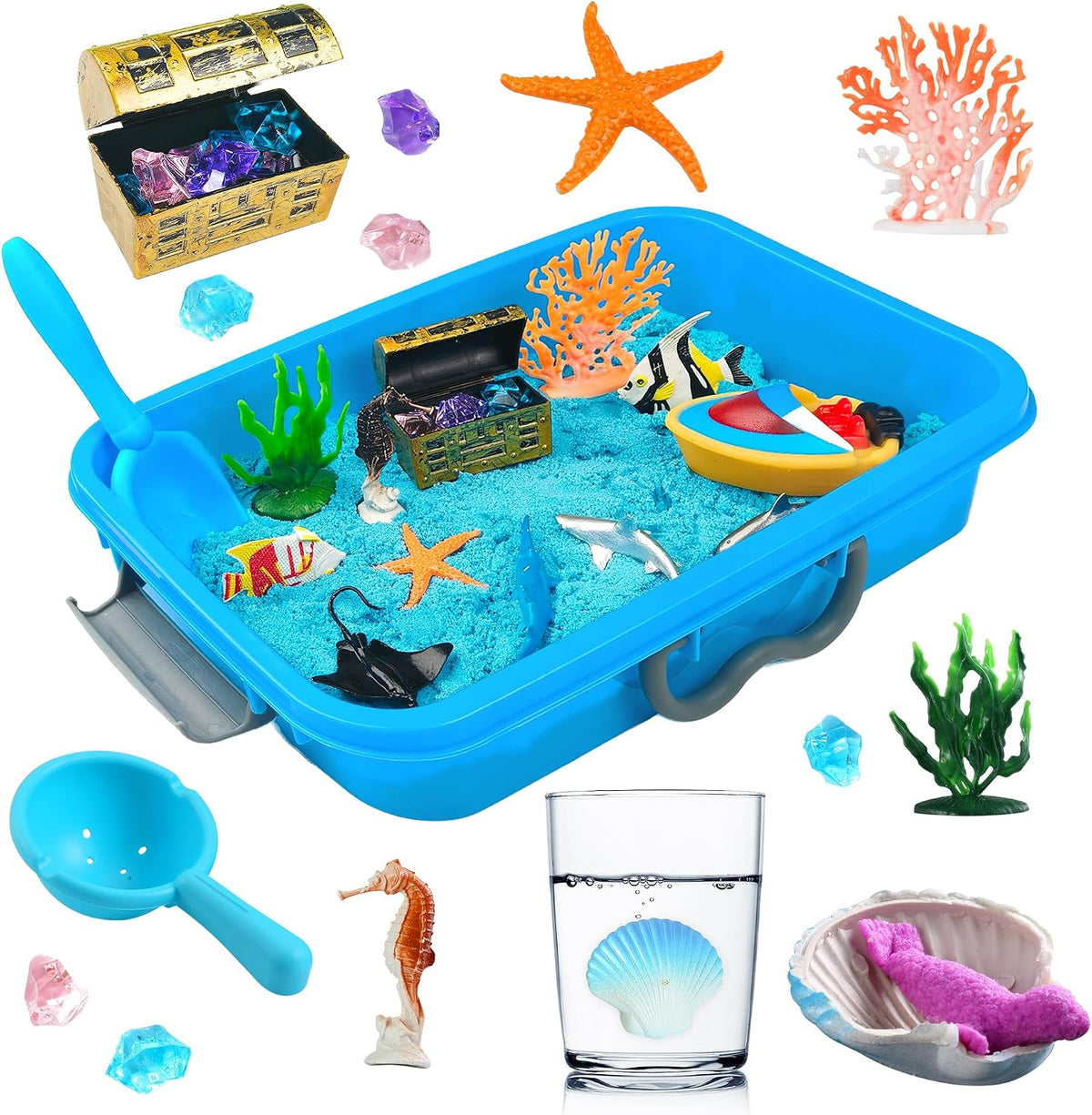 Ocean Sensory Bin con Sensory Sand, Ocean Toys para Kids