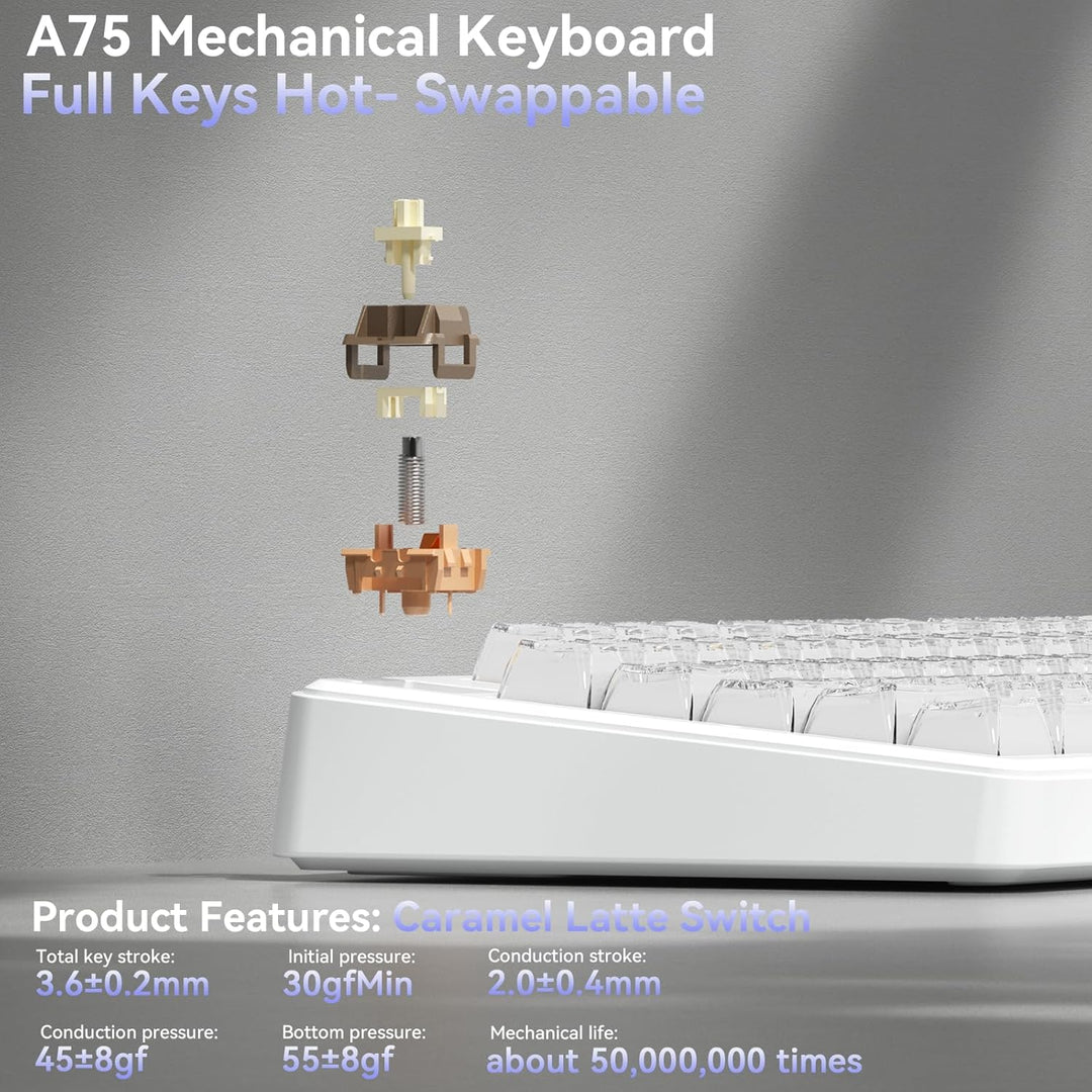 SOLAKAKA Teclado inalámbrico A75 para juegos con perilla multifunci...