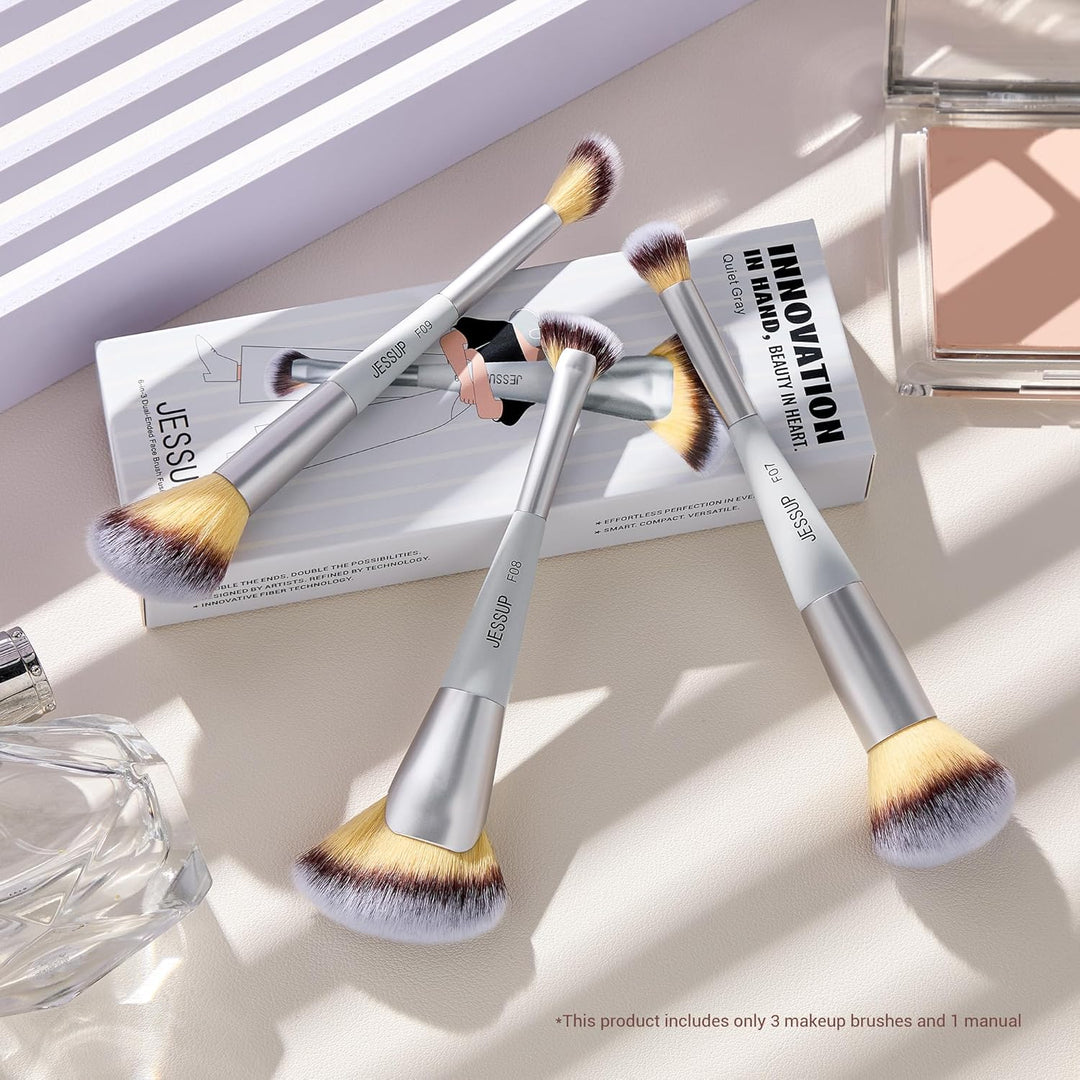 Jessup Juego de 3 brochas de maquillaje facial de doble cara para b...