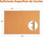 Maxtek Tablero de corcho de 60 x 36 pulgadas, tablero de anuncios grande