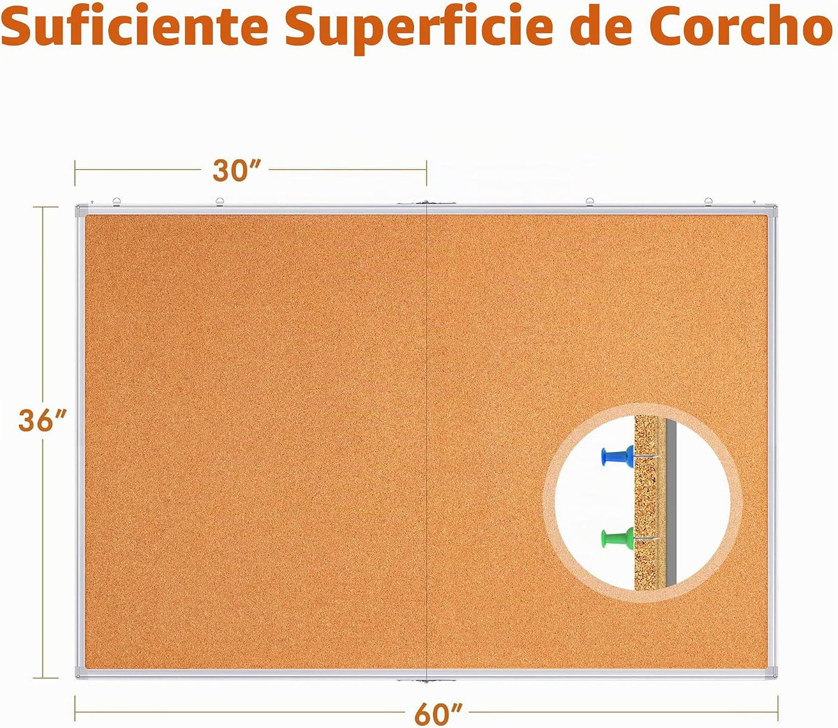 Maxtek Tablero de corcho de 60 x 36 pulgadas, tablero de anuncios grande